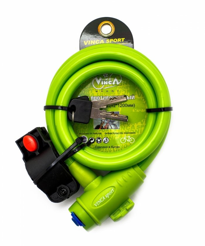 

Велосипедный замок Vinca Sport тросовый, на ключ, 12 х 1000мм, зеленый, VS 566 green