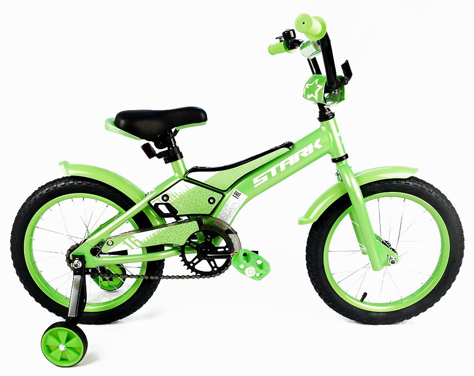 фото Детский велосипед stark tanuki 16" 2020 (возраст: 4-6 лет (рост: 100 - 115 см), цвет: зелёный/белый)