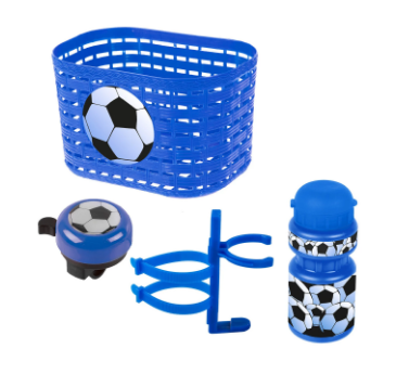 фото Корзина+фляга+звонок велосипедный, ventura kids, пластик, комплект синий "футбол", 5-650041