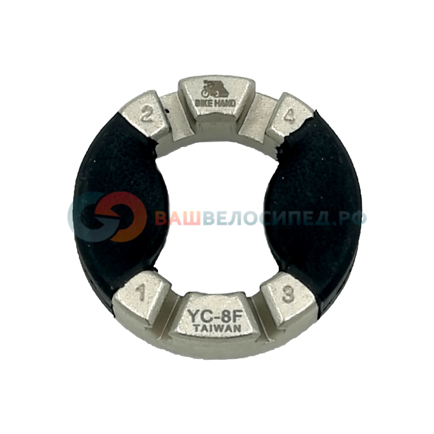 Ключ для спиц Захват для спиц BIKEHAND YC-8F 3.2/3.45/3,5/4,0 мм, сталь, прорезиненые вставки, 6-150008