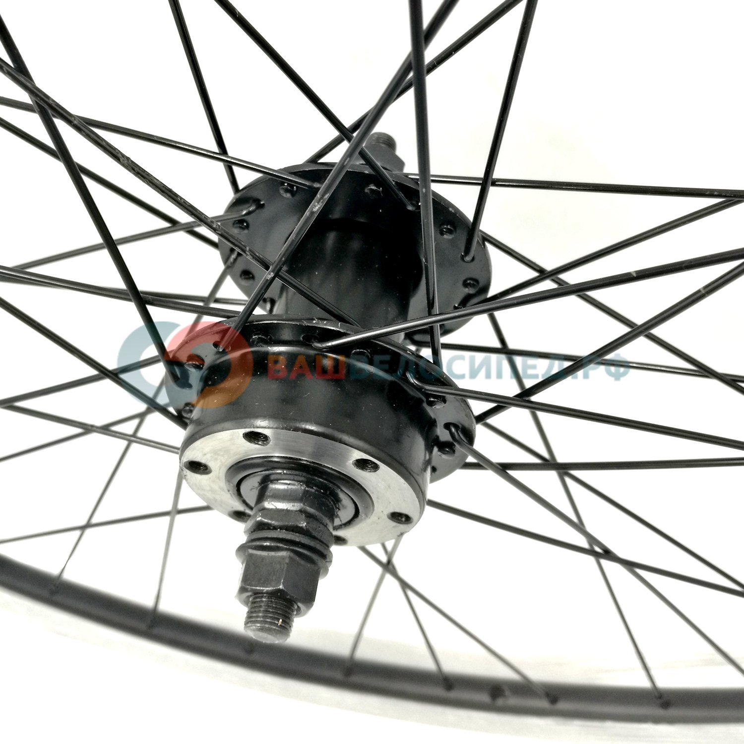 фото Колесо велосипедное tbs, 26", переднее, обод двойной, алюминий, втулка сталь, под дисковый тормоз, full black