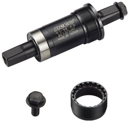 

Каретка велосипедная NECO, под квадрат, BSA 1.37”x 24T, R/L, 73/131мм, ось 10В21, промподшипники, сталь, B910