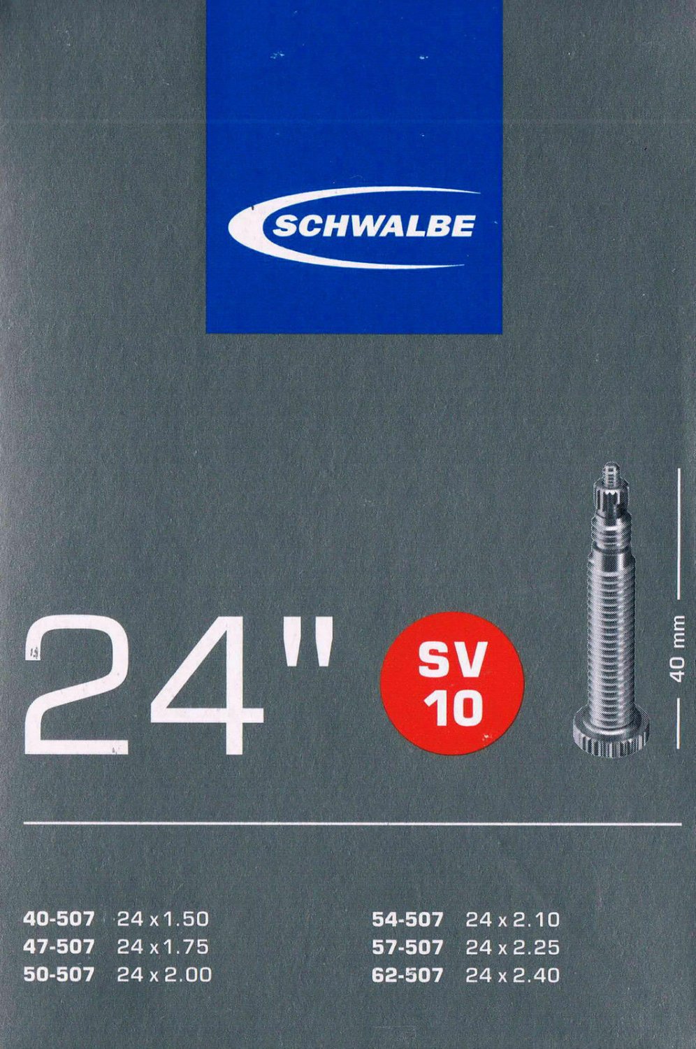 

Велокамера Schwalbe SV10, 24"х1.50-2.50, Presta 40mm, 10421313