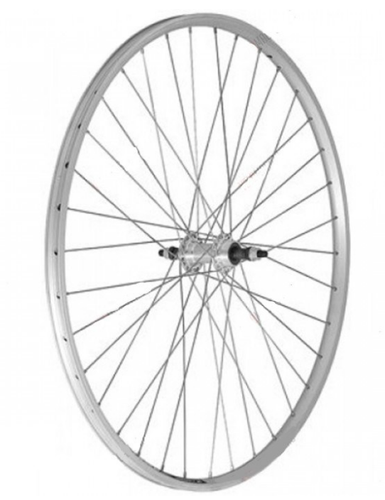 фото Колесо велосипедное remerx, 26”, заднее, обод одинарный, 36 н, алюминий, под трещотку, серебристый, rwr26s36