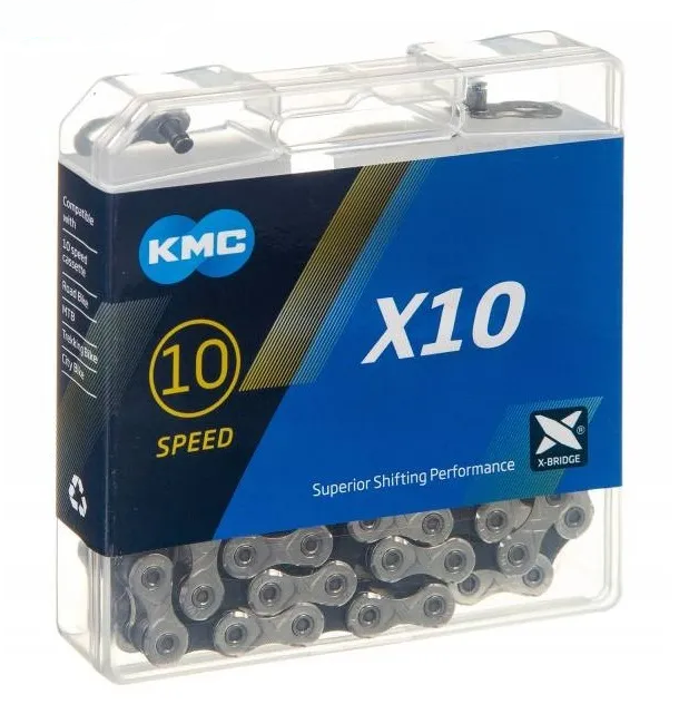 

Цепь велосипедная KMC X-10, 10 скоростей, 116 звеньев, 5,85-6,20 мм, с замком, индивидуальная упаковка, KMC-X10