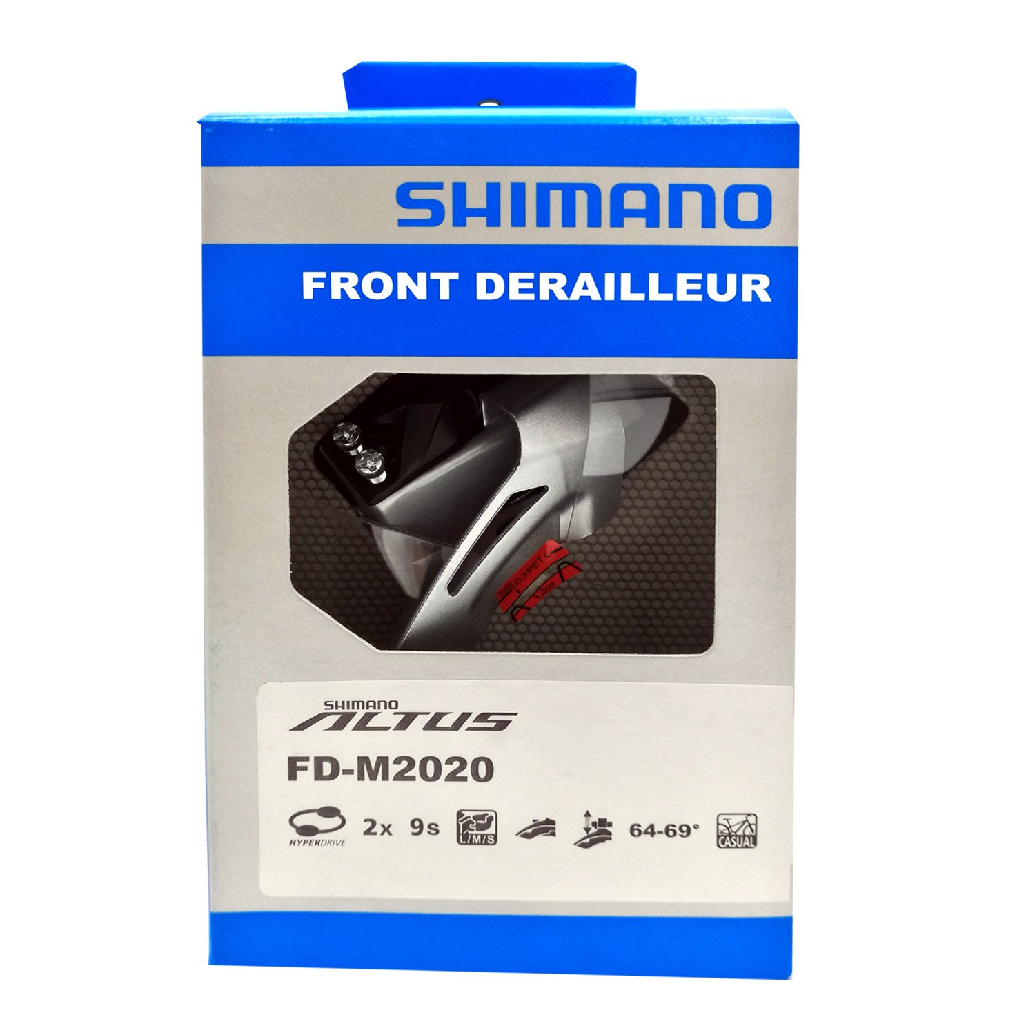 фото Переключатель велосипедный shimano altus m2020, передний, универсальная тяга, 2x9 скоростей, efdm2020tsx4