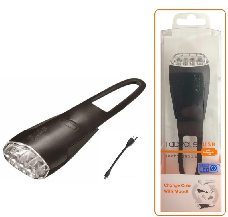 

Велофара передняя GUEE TADPOLE, аккумулятор, USB, 3,7V/260mAh, 4 Super LED Light, блистер, черный, GU-SLA1-FA1-BK