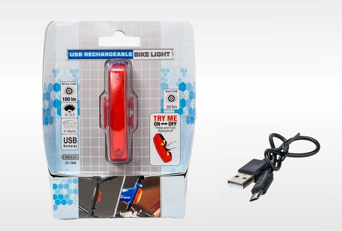 

Велофонарь задний Bike Light, аккумулятор, USB кабель, LED, 2 режима работы, влагозащищенный, блистер, УТ00018617