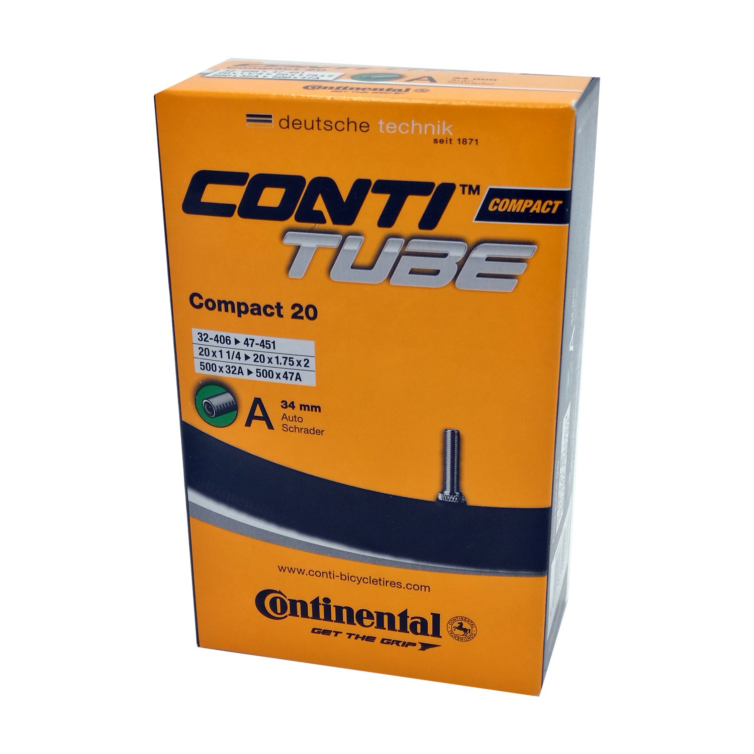 

Камера велосипедная Continental Compact 20", 32-406 / 47-451, A34, автониппель, 0181211