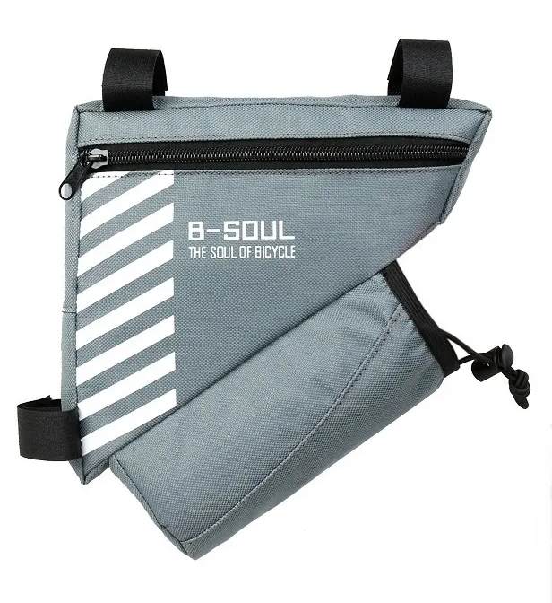 фото Велосумка b-soul, крепление под раму, треугольник, 210х190х50, полиэстер, с карманом для бутылки, серый, bagbsoul3