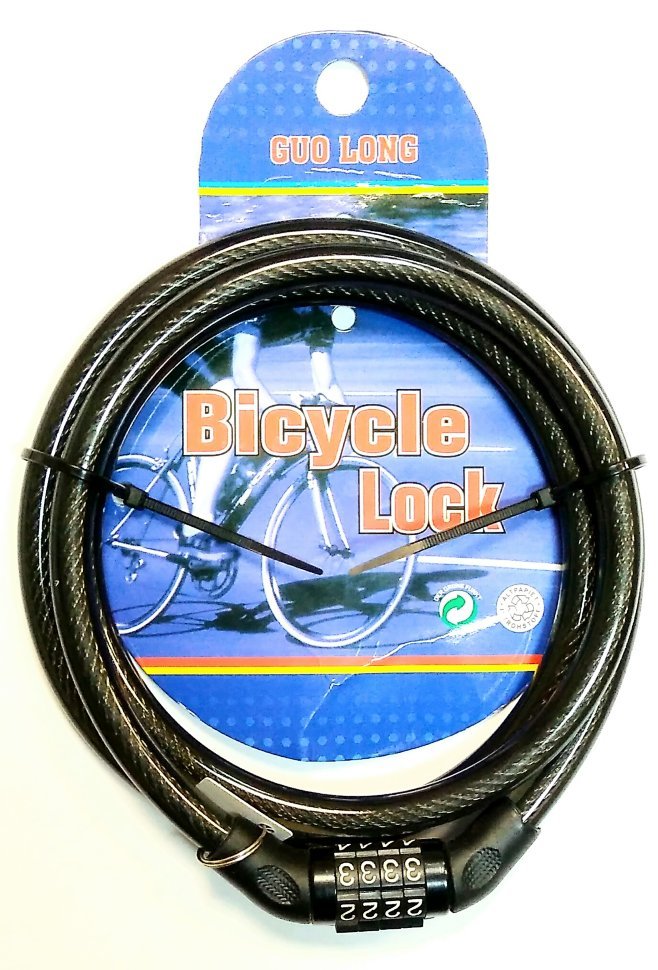 фото Замок велосипедный, ø8×1200мм, сталь, трос, оболочка пластик+ код, черный, al064 no name