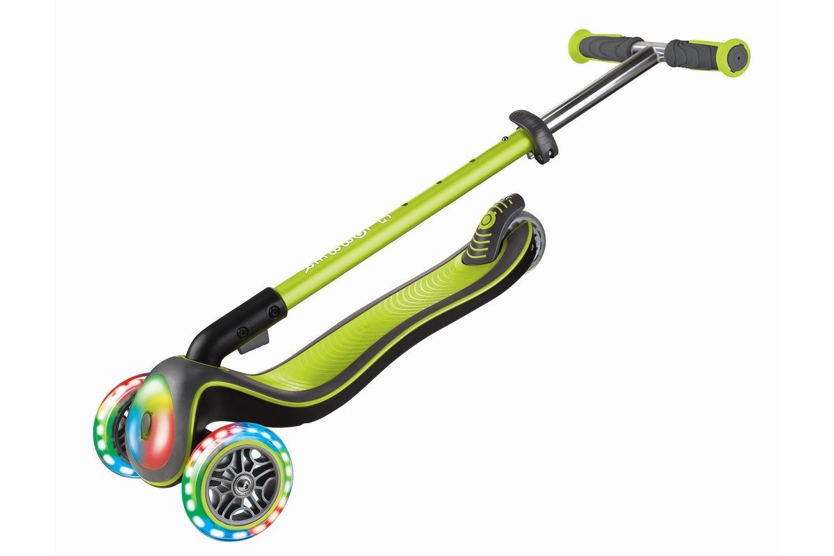 фото Самокат globber elite deluxe flash lights, трехколесный, детский, складной, светящиеся колеса, зеленый, 2020, 449-106-3