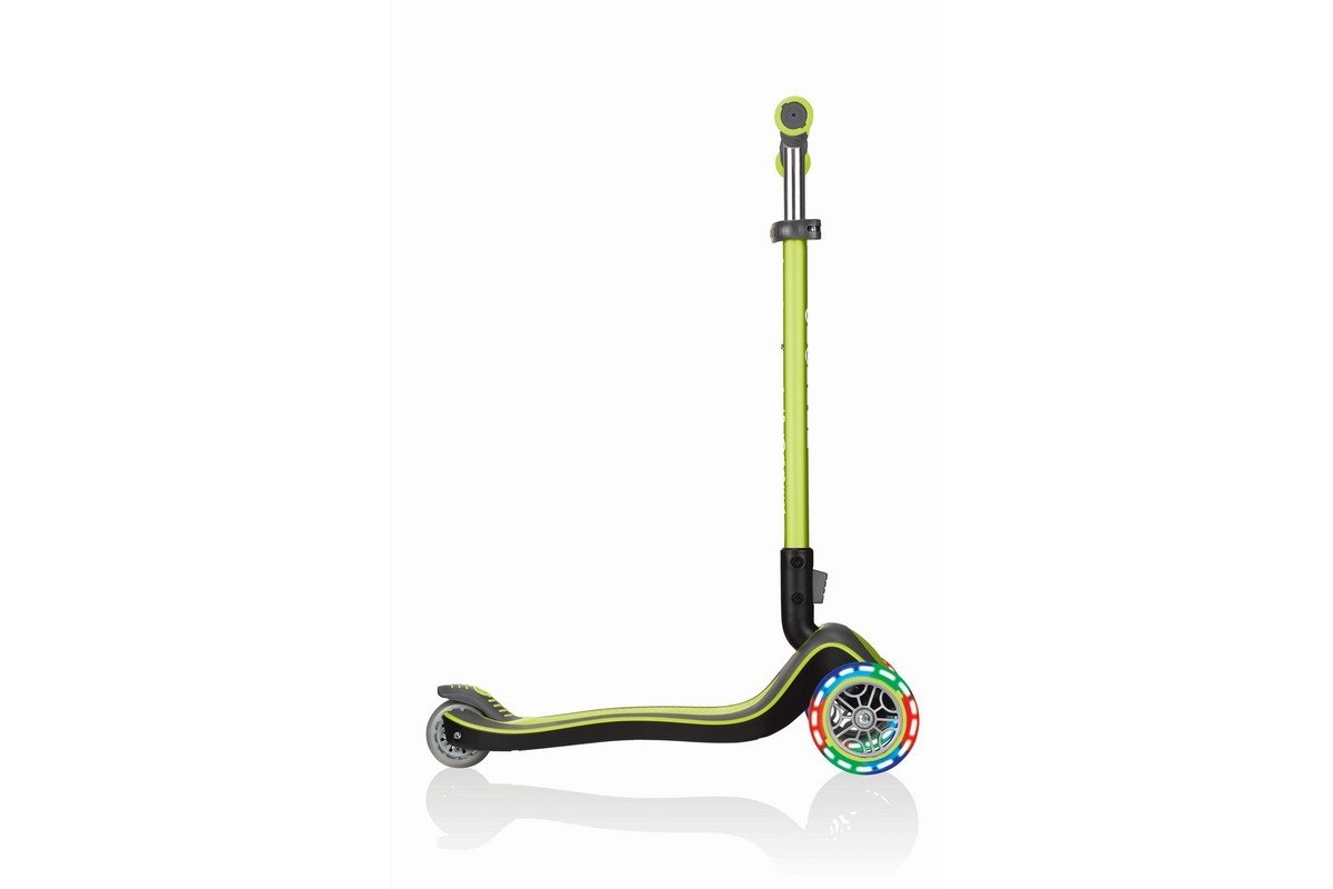 фото Самокат globber elite deluxe flash lights, трехколесный, детский, складной, светящиеся колеса, зеленый, 2020, 449-106-3