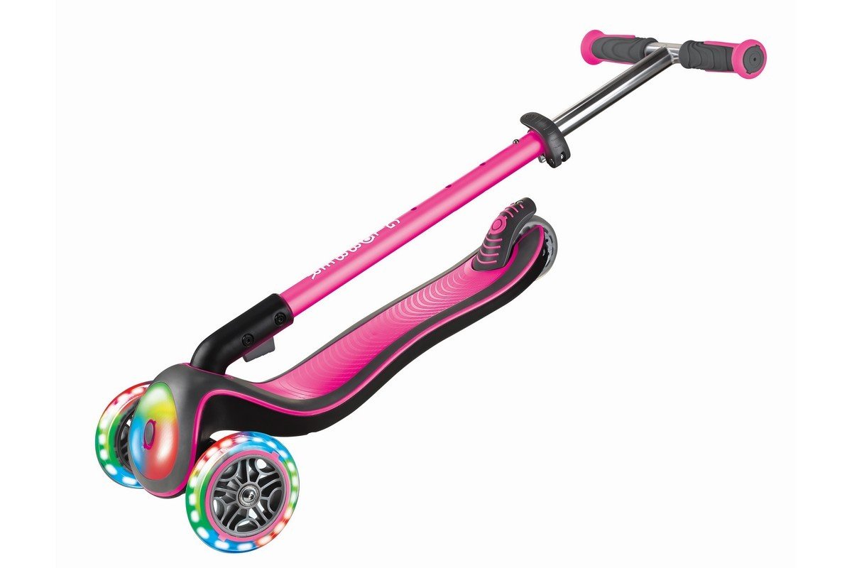 фото Самокат globber elite deluxe flash lights, детский, складной, трехколесный, светящиеся колеса, розовый, 2020, 449-110-3