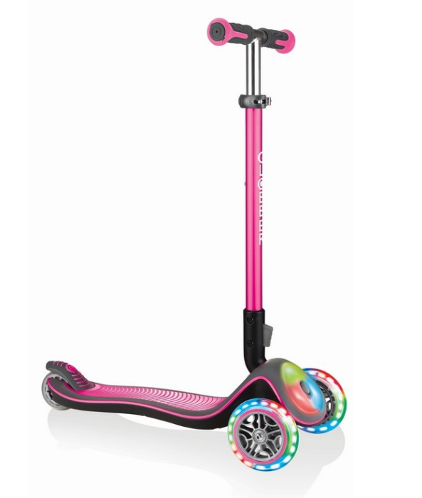 Самокат Globber ELITE DELUXE FLASH LIGHTS, детский, складной, трехколесный, светящиеся колеса, розовый, 2020, 449-110-3 globber go up sporty lights розовый