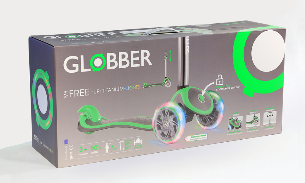 фото Самокат globber my free up titanium lights, детский, трехколесный, светящиеся колеса, зеленый, 442-136-2