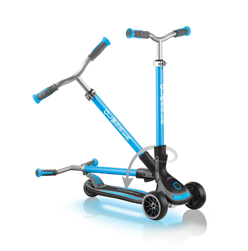 фото Самокат globber ultimum light, складной, трехколесный, до 100 кг, светящаяся платформа, голубой, 613-101