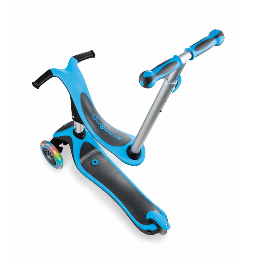 фото Самокат globber evo 4 in 1 plus lights, детский, трансформер, светящиеся колеса, подножка, голубой, 454-130