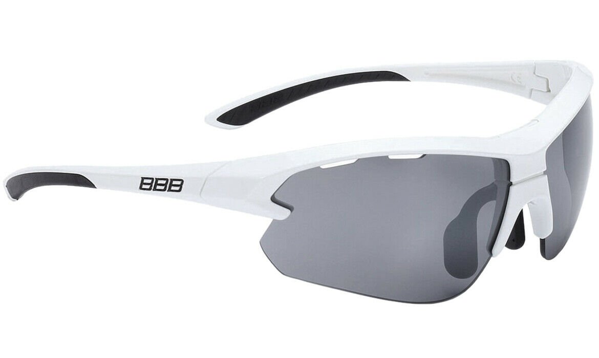 Очки велосипедные BBB Impulse small PC Smoke, flash mirror lenses белый- черный, BSG-52S очки велосипедные bbb impulse pc smoke red mlc lenses красный bsg 52