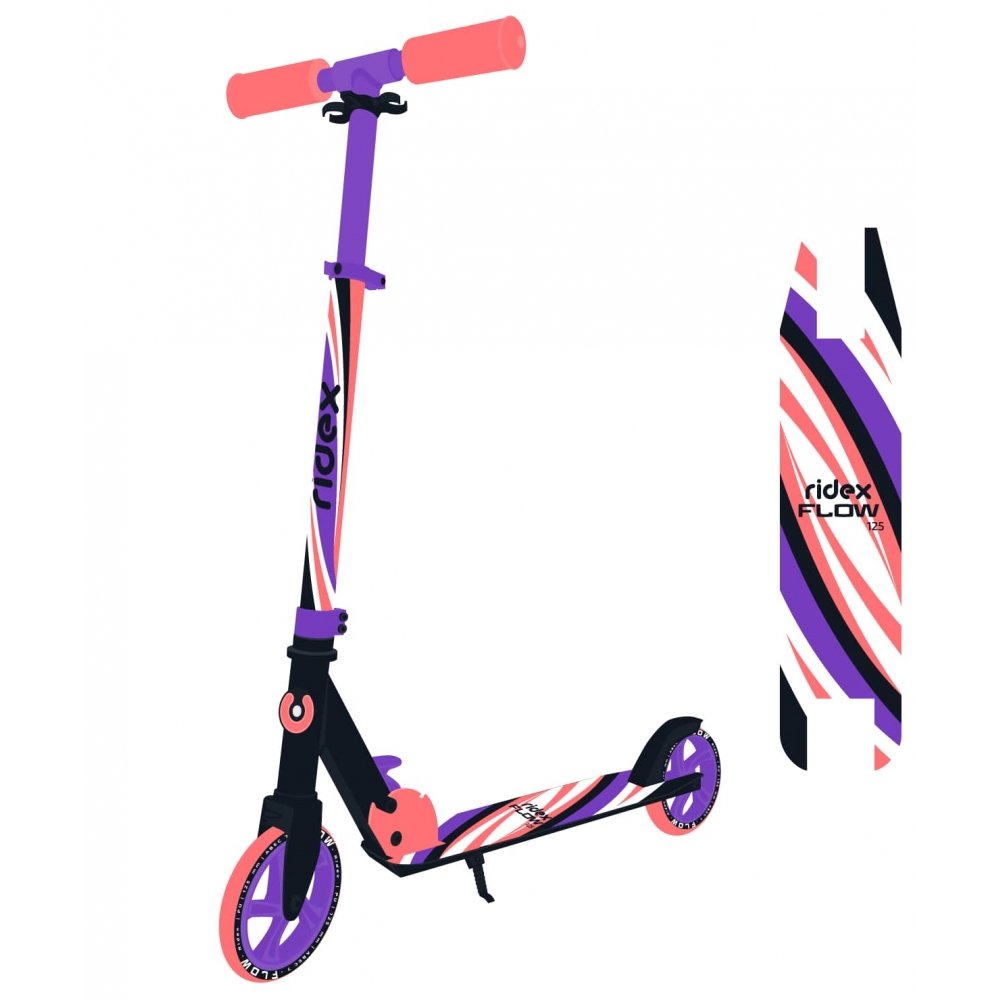 Самокат городской RIDEX Flow, 2-х колесный, 125 мм, фиолетовый/розовый велосипед foxx 20 brief розовый сталь