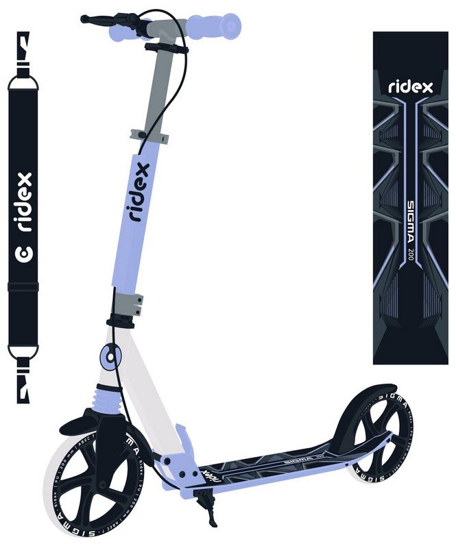 Самокат детский RIDEX Sigma, 2-х колесный, 200 мм, ручной тормоз, белый/фиолетовый велокрепление на руль sigma cr2032 wireless sig 00534