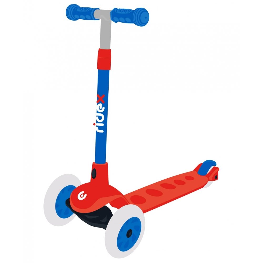 Самокат детский RIDEX Hero 3-х колесный, 120/80 мм, красный/синий самокат 2 колесный ridex rank d200 мм ручной тормоз мятный красный