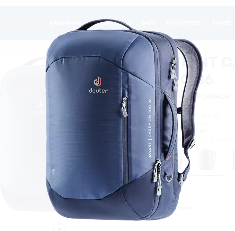 Велорюкзак Deuter Aviant Carry On Pro, 36 л, midnight-navy, 3510220_3365 велорюкзак deuter aviant carry on sl 28 л denim arctic 3510120 3388