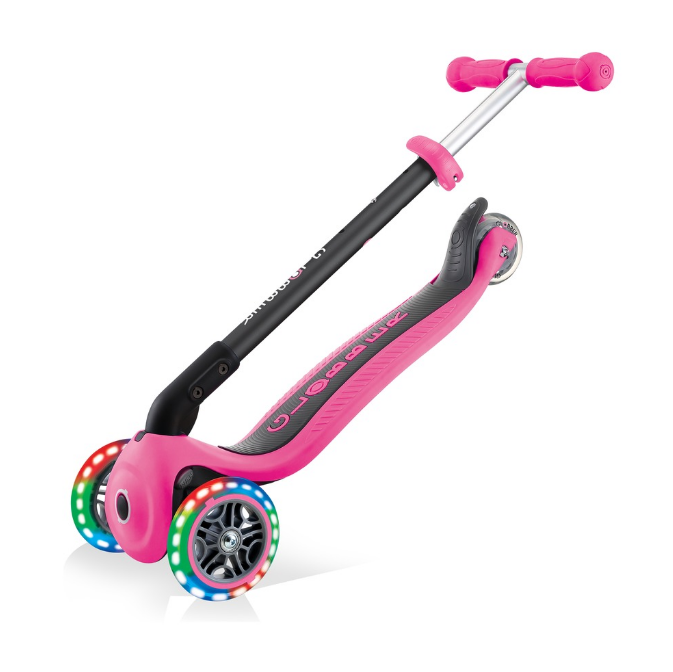 фото Самокат трансформер globber go up foldable lights, складной, трехколесный, детский, светящиеся колеса, розовый