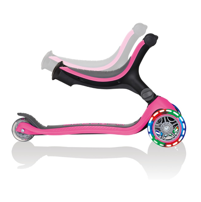 фото Самокат трансформер globber go up foldable lights, складной, трехколесный, детский, светящиеся колеса, розовый