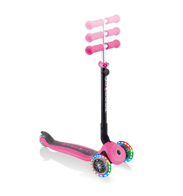 фото Самокат трансформер globber go up foldable lights, складной, трехколесный, детский, светящиеся колеса, розовый