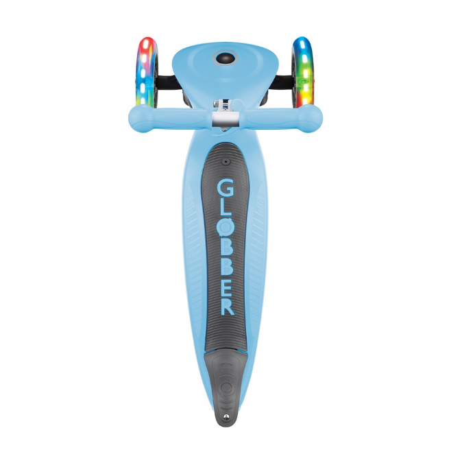фото Самокат-трансформер globber go up foldable lights, складной, трехколесный, детский, светящиеся колеса, пастельно-голубой