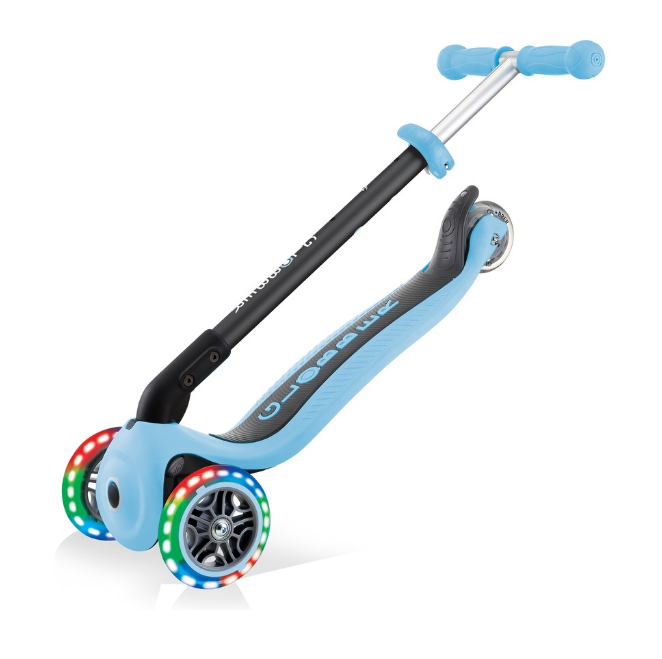 фото Самокат-трансформер globber go up foldable lights, складной, трехколесный, детский, светящиеся колеса, пастельно-голубой