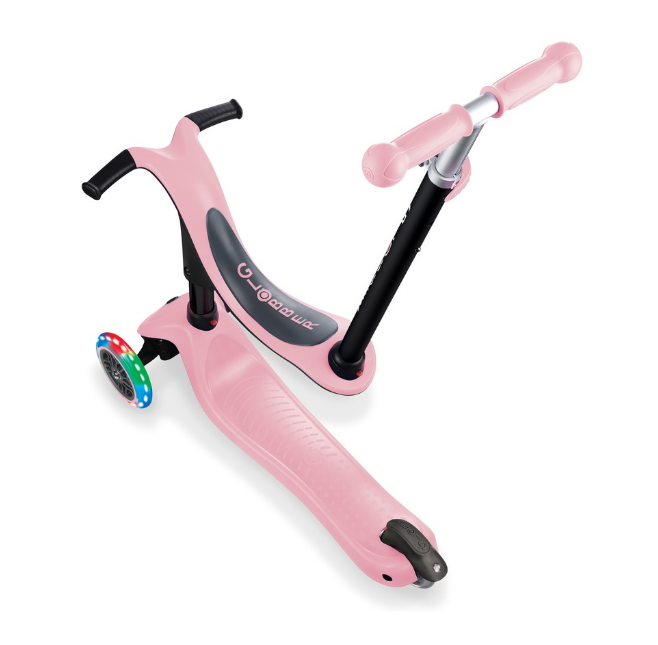 фото Самокат-трансформер globber go up sporty lights, трехколесный, детский, светящиеся колеса, пастельно-розовый