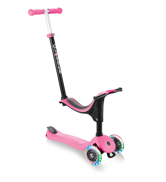 Самокат-трансформер Globber GO UP SPORTY PLUS LIGHTS, трехколесный, детский, светящиеся колеса, розовый трехколесный самокат 1 toy с регулируемым сиденьем