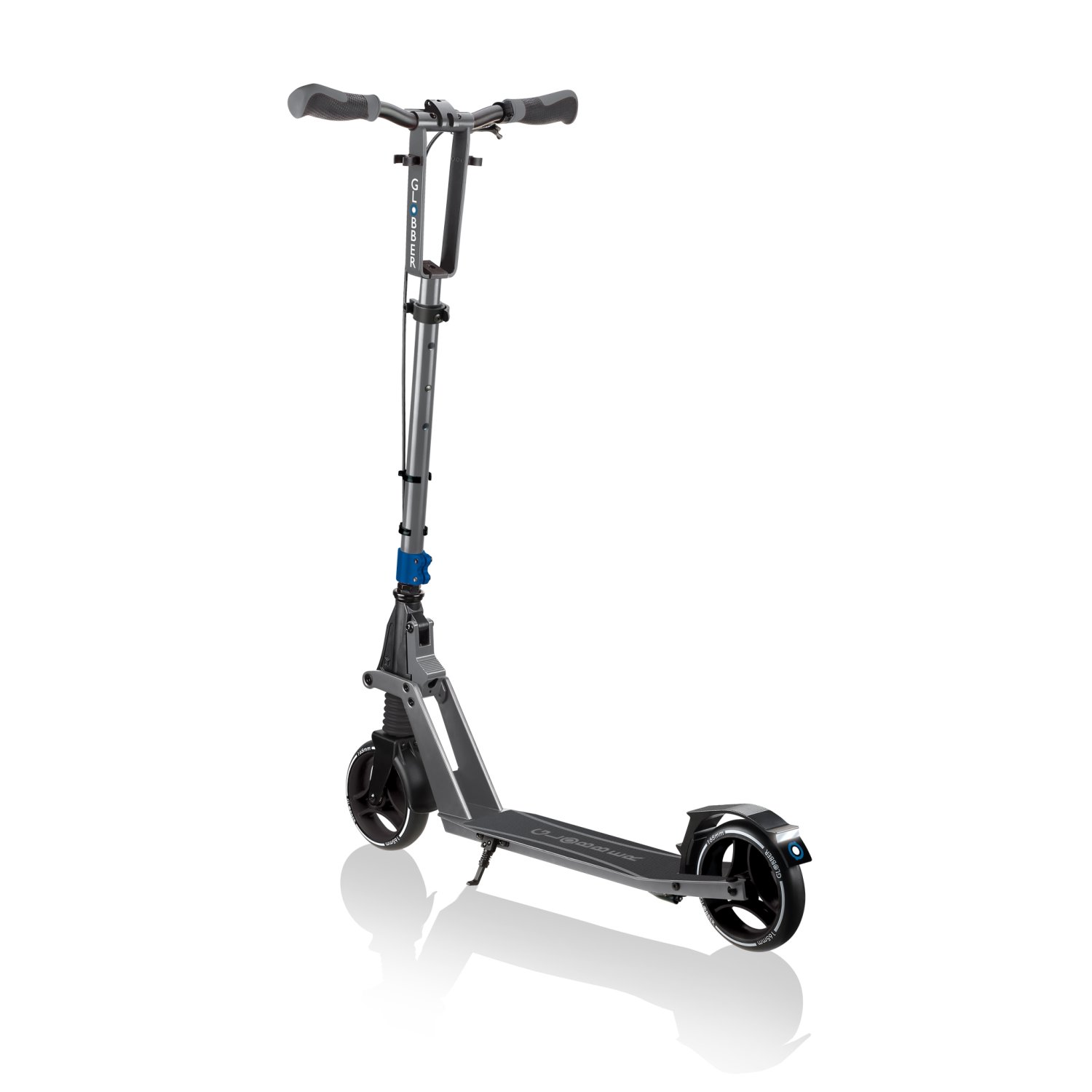 фото Самокат globber one k 165 br, складной, двухколесный, нагрузка до 100 кг, серо-синий