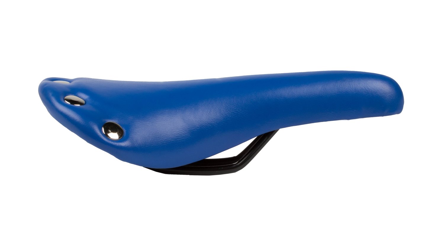 фото Седло велосипедное m-wave, "под кожу", ретро-дизайн, универсальное, 278х153мм, с 6 заклепками, синее, 5-251044