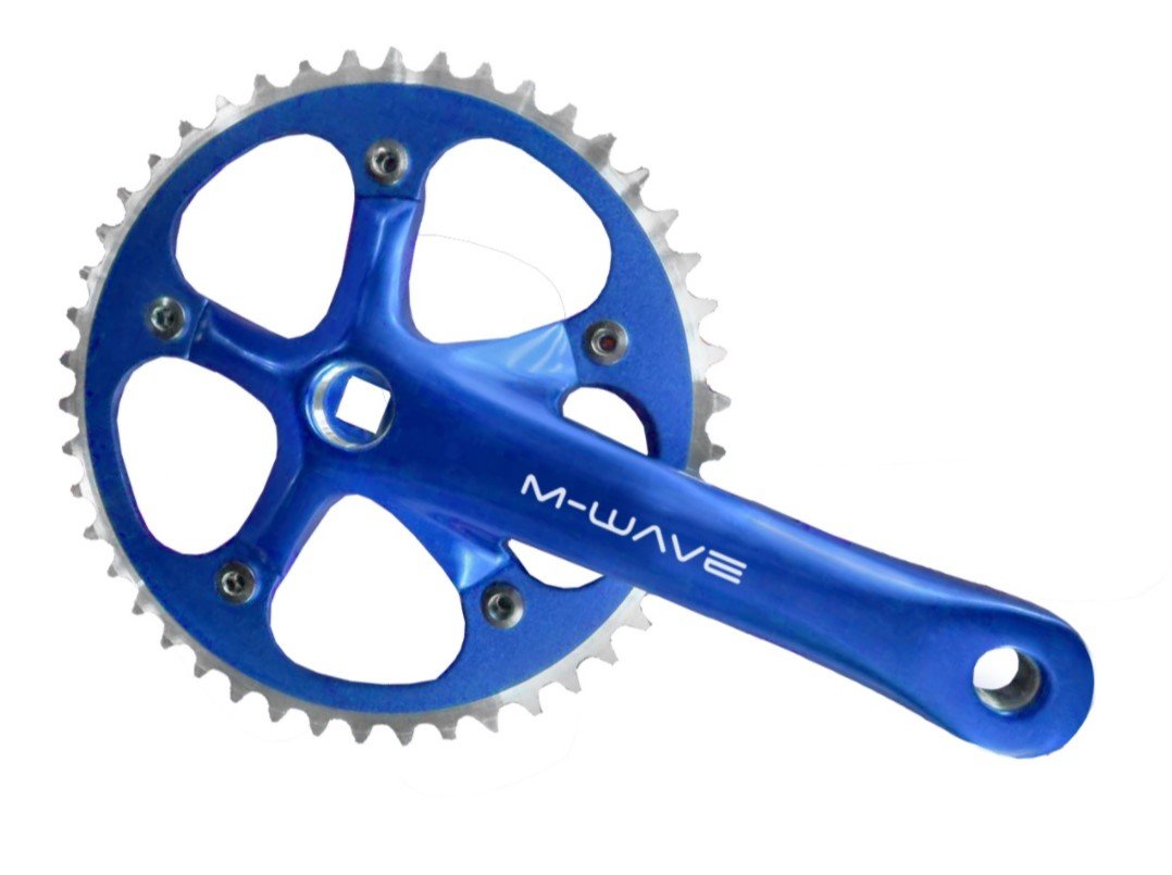 Система шатунов велосипедная M-WAVE SingleSpeed, 1-скоростная, алюминиевая звезда 46 зубьев, синяя, 5-350604 система шатунов велосипедная miche pistard 2 0 трековая 165 mm 49t w o b b bcd144mm csp20bbd49000