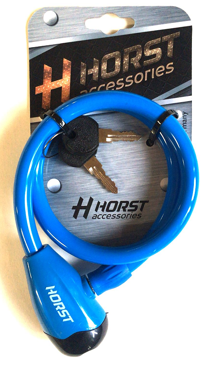

Замок велосипедный HORST, 12х650 мм, на ключ, тросовый, синий, 09-100061