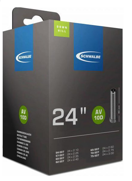 

Камера велосипедная SCHWALBE AV10D, DOWNHILL, TR4, 24" (54/75-507), автониппель IB 40mm, 05-10420740