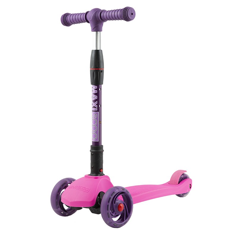 Самокат Maxiscoo Baby Delux, детский, трехколесный, складной, со светящимися колесами, розовый самокат maxiscoo baby детский трехколесный со светящимися колесами индиго
