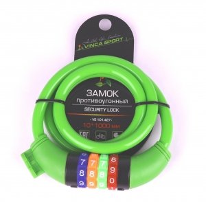 

Замок велосипедный Vinca Sport, кодовый, тросик, 10 х 1000 мм, индивидуальная упаковка, зеленый, VS 101.427green
