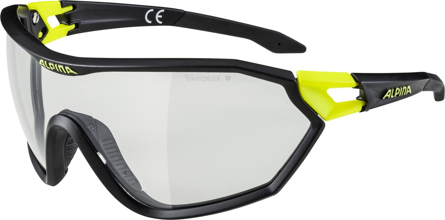 Очки велосипедные Alpina S-Way VL+, солнцезащитные, Black Matt/Neon Yellow/Black, 2021, A8586135