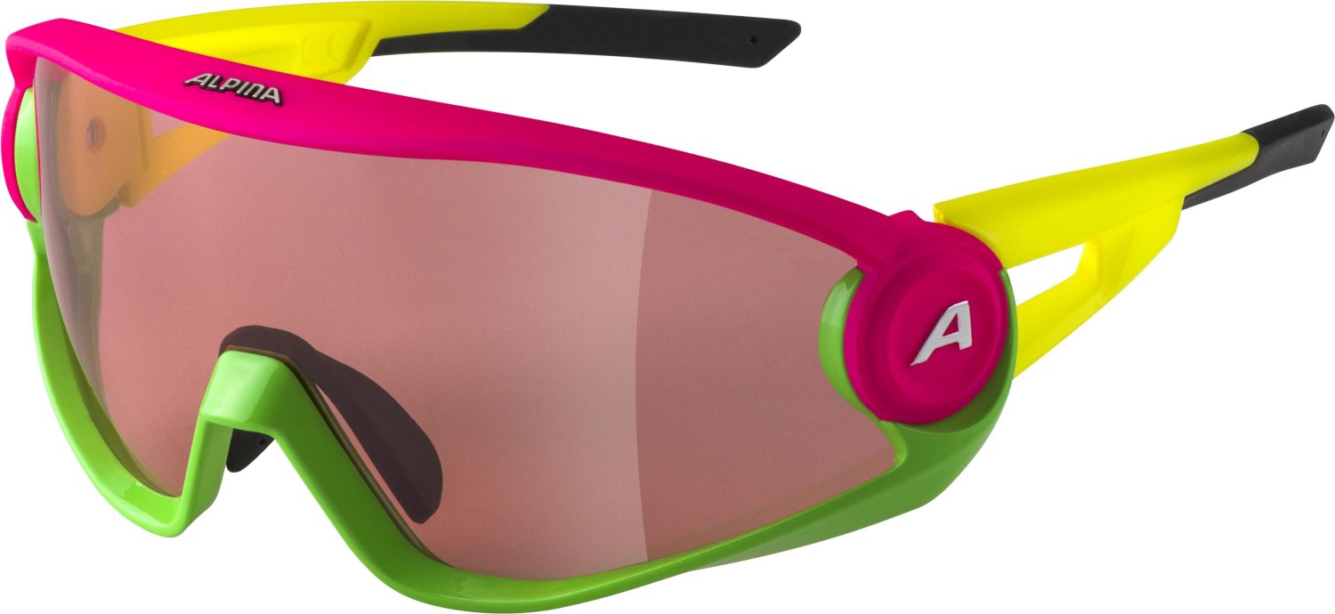Очки велосипедные Alpina 5W1NG Q+CM, солнцезащитные, Pink/Green/Yellow/Silver Mirror, 2021, A8654551 очки велосипедные alpina s way l солнцезащитные cm sea moss green a 8625 71