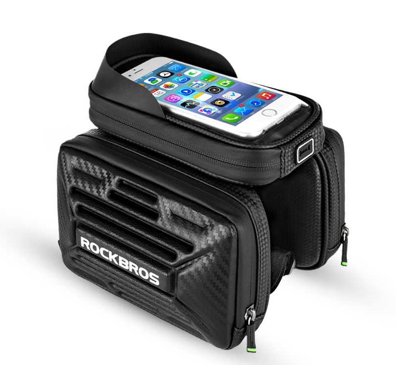 Сумка велосипедная Rockbros, с чехлом для телефона, 1.5 л, на липучках, черный, B53 сумка велосипедная байкпакинг rockbros с чехлом для телефона as 006bk