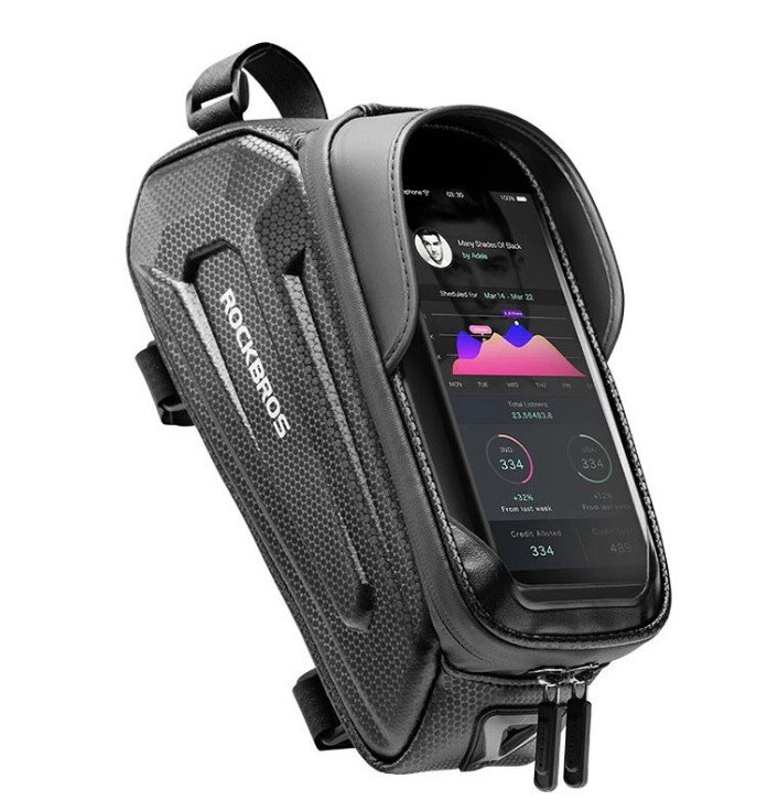 Сумка велосипедная Rockbros, на раму, 1.5 л, с чехлом для телефона, черный, B68-1 сумка велосипедная rockbros на раму 29см х 12см х 13см красный 021 1r