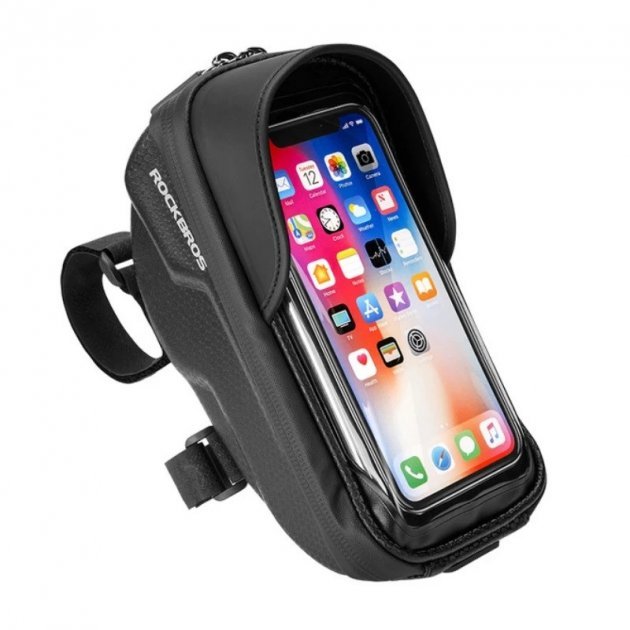 Сумка велосипедная Rockbros, на руль, с чехлом для телефона, 195 x 103 x 73 мм, черный, B70 сумка велосипедная rockbros подседельная 1 5 л на липучку и клипсу b69