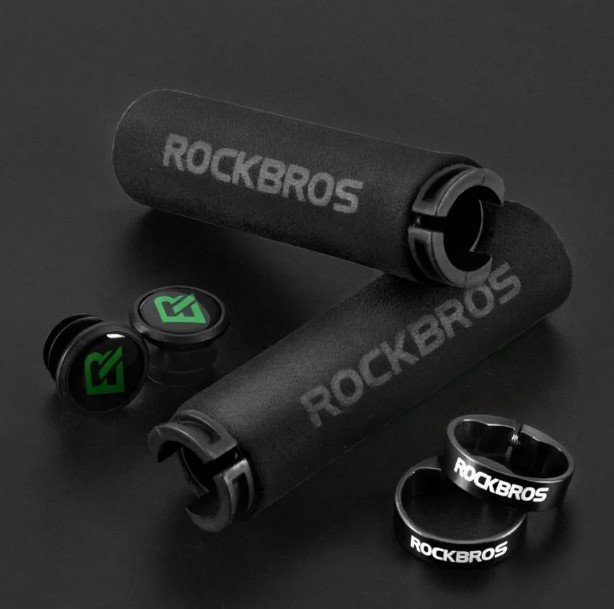 фото Грипсы велосипедные rockbros, вспененная резина, с фиксатором, черный, bt1001