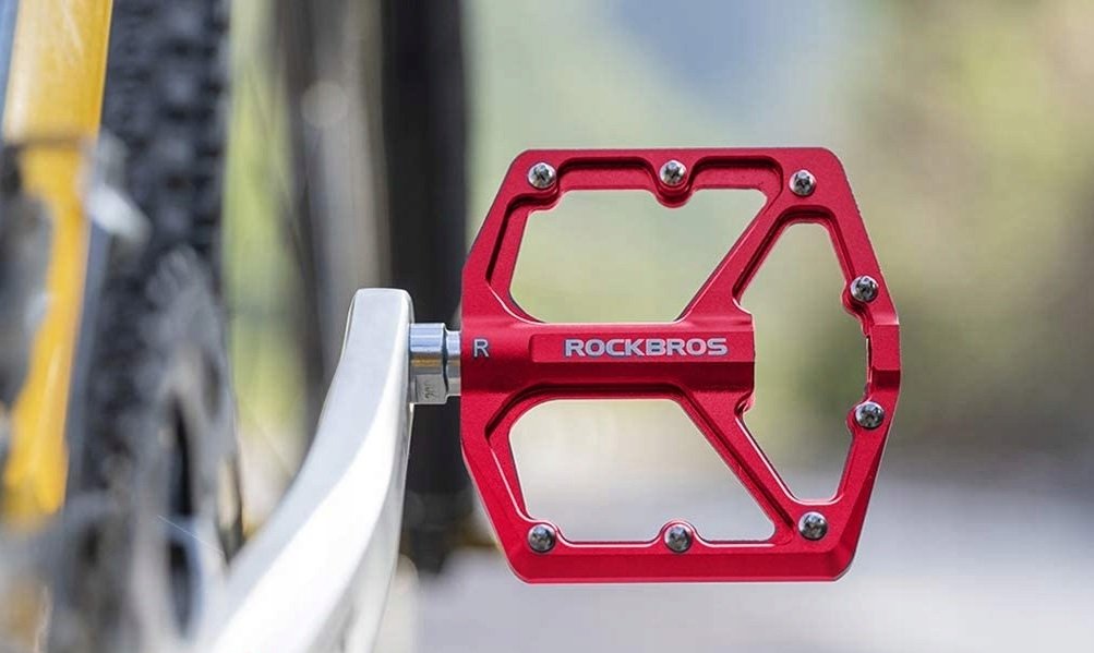 фото Педали велосипедные rockbros, пара, алюминий, 8 шипов, красный, k203-rd