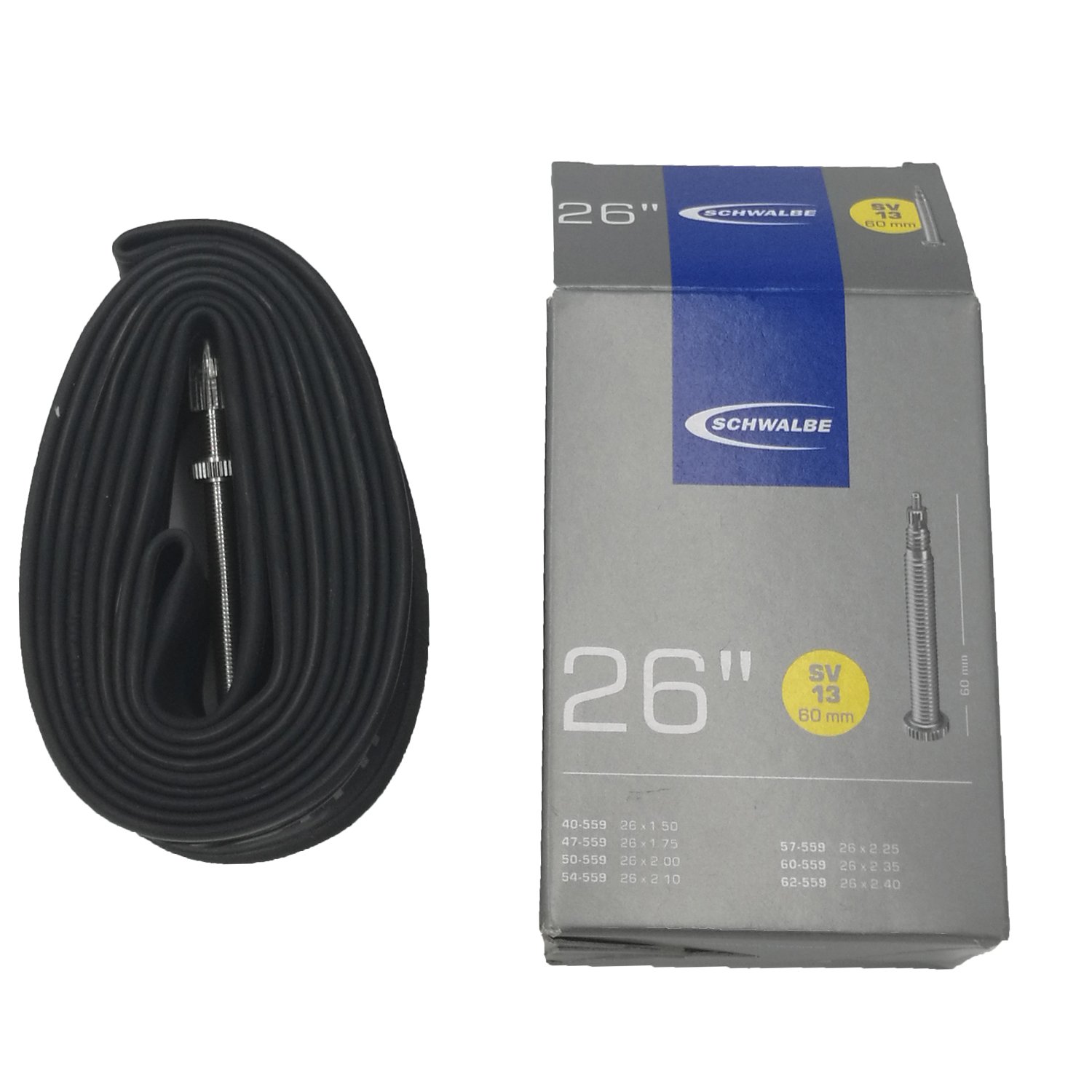 Велокамера Schwalbe SV13 extra long, 26х1.5-2.4, 40/62-559, Presta 60mm, 10425363