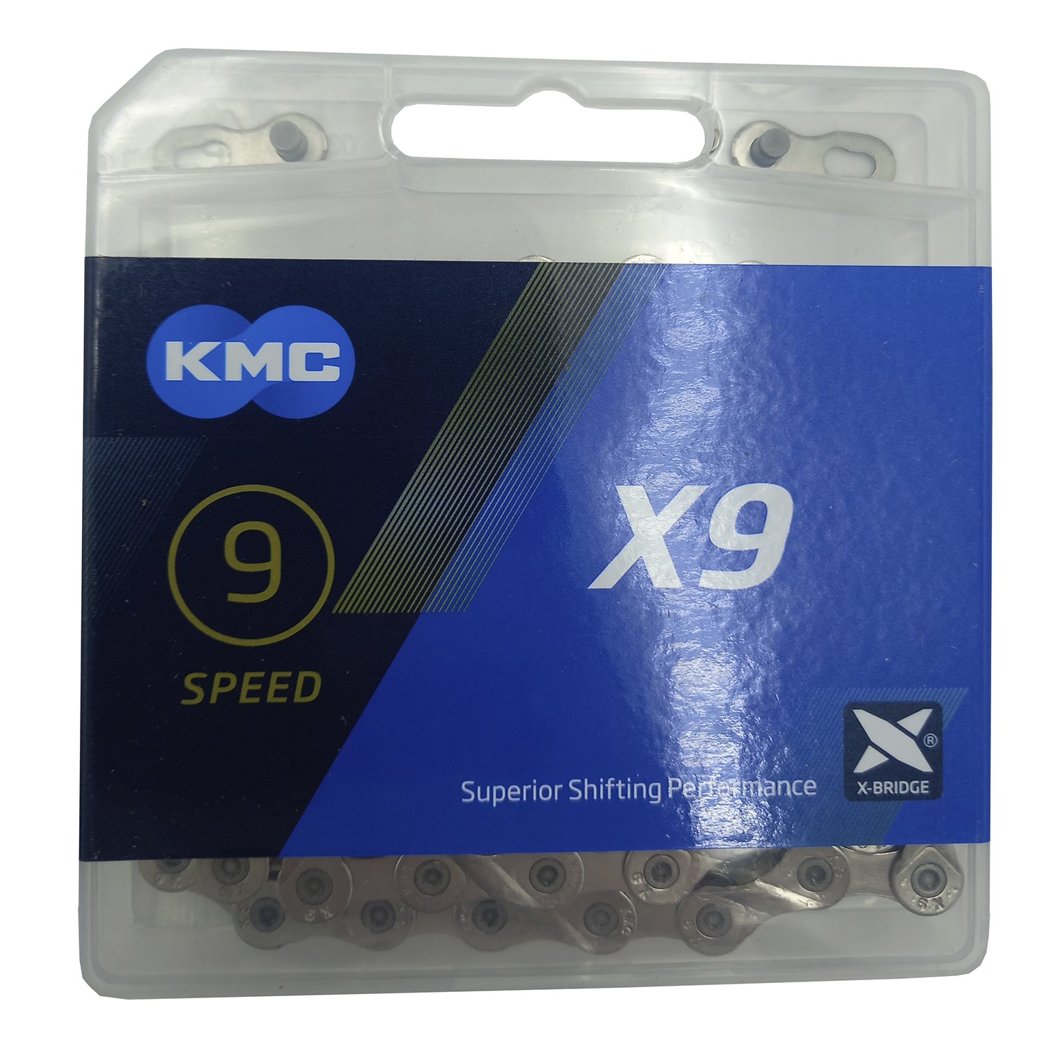 

Цепь велосипедная KMC X9 Silver, 9 скоростей, 114 звеньев, 1/2'' x 11/128'', серебристый, BX09NP114